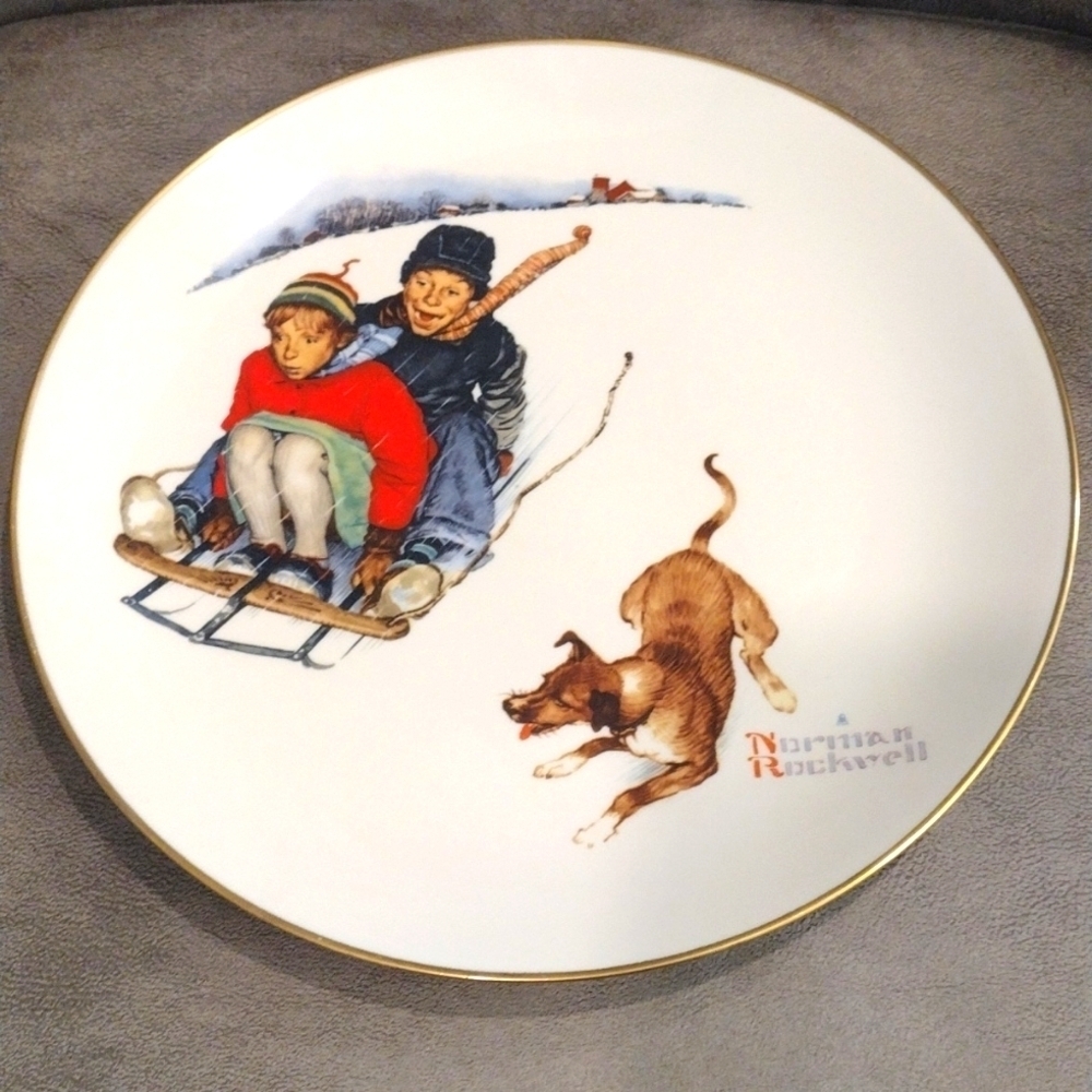 Norman Rockwell Gorham USA Fine China 1972 Four Seasons Series Downhill Plate